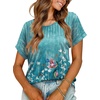 image:imageXIEERDUO Womens T Shirts Casual Summer Tops Pleated Crewneck Short Sleeve Blouses Trendy Beach Vacation ClothesZ Floral Green