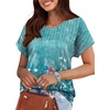 image:imageXIEERDUO Womens T Shirts Casual Summer Tops Pleated Crewneck Short Sleeve Blouses Trendy Beach Vacation ClothesZ Floral Green