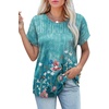 image:imageXIEERDUO Womens T Shirts Casual Summer Tops Pleated Crewneck Short Sleeve Blouses Trendy Beach Vacation ClothesZ Floral Green
