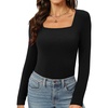 image:imageWomens Long Sleeve Square Neck Tops 2024 Fashion Slim Fit Tees ShirtsBlack