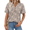 image:imageWomens Short Sleeve Tops Dressy Casual V Neck Oversized Summer Trendy Shirts Business Work BlousesBeige Black Print