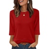 image:imageXIEERDUO 34 Length Sleeve Tops for Women Business Casual Blouses Slit Side Shirts Blouses Summer Fashion Clothes 2026Red