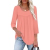 image:imageXIEERDUO 34 Length Sleeve Womens Tops Crew Neck Pleated Blouses For Women Dressy Casual Tunic Shirts S3XLCoral