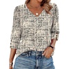 image:imageXIEERDUO 34 Length Sleeve Womens Tops V Neck Blouses with Buttons CasualFgrid Texture