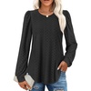 image:imageXIEERDUO Blouses for Women Dressy Casual Crew Neck Eyelet Tops Long Sleeve Shirts Puff Sleeve Tunics with Curved HemAblack
