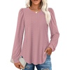 image:imageXIEERDUO Blouses for Women Dressy Casual Crew Neck Eyelet Tops Long Sleeve Shirts Puff Sleeve Tunics with Curved HemCmaruve