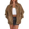 image:imageXIEERDUO Leather Jacket Women Fall Outfits 2026 Oversized Motorcycle Y2K Clothes Faux Leather Pocket Winter Coats Zip UpKhaki