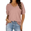 image:imageXIEERDUO T Shirt for Women Casual Round Neck Ruffled Sleeves Tunic Top01pink