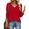 image:imageXIEERDUO Thermal Fall Outfits 2025 Dressy Casual Womens Sweater Fashion Clothing V Neck Tunic TopsRed