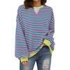image:imageXIEERDUO Womens Crewneck Oversized Sweatshirt Striped Color Block Tops Long Sleeve Shirts Pullover Sweaters Y2K Clothes01 Striped Pink