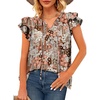 image:imageXIEERDUO Womens Summer Tops Ruffle Short Sleeve V Neck Chiffon Blouses Flowy T ShirtsDkhaki
