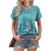 image:imageXIEERDUO Womens T Shirts Casual Summer Tops Pleated Crewneck Short Sleeve Blouses Trendy Beach Vacation ClothesZ Floral Green