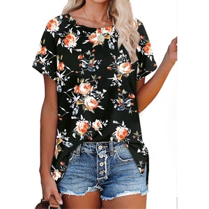 image:imageT Shirts for Women Loose Fit Flowy Crewneck Soft Summer Tops Floral Black L