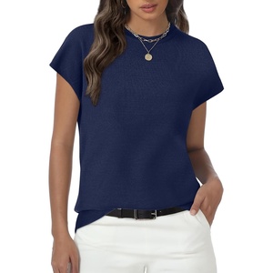 image:imageWomens Tops Summer Sweaters Short Sleeve Shirts Dressy Casual Basic Casual Cap Sleeve Tops Beach Vacation ClothesDark Blue