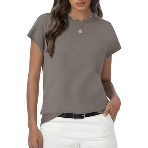 image:imageWomens Tops Summer Sweaters Short Sleeve Shirts Dressy Casual Basic Casual Cap Sleeve Tops Beach Vacation ClothesKhaki