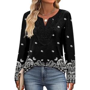 image:imageXIEERDUO Boho Tops for Women Blouses Dressy Casual V Neck Long Sleeve Shirts Fall Outfits Trendy Vacation ClothesZ Black Flower