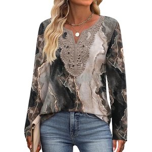 image:imageXIEERDUO Boho Tops for Women Blouses Dressy Casual V Neck Long Sleeve Shirts Fall Outfits Trendy Vacation ClothesZ Tie Dye