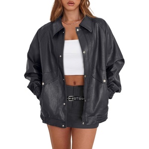 image:imageXIEERDUO Leather Jacket Women Fall Outfits 2026 Oversized Motorcycle Y2K Clothes Faux Leather Pocket Winter Coats Zip UpCharcoal Grey
