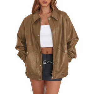 image:imageXIEERDUO Leather Jacket Women Fall Outfits 2026 Oversized Motorcycle Y2K Clothes Faux Leather Pocket Winter Coats Zip UpKhaki