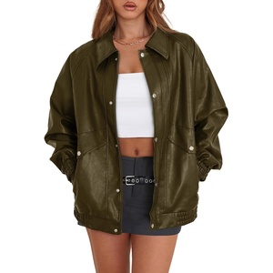image:imageXIEERDUO Leather Jacket Women Fall Outfits 2026 Oversized Motorcycle Y2K Clothes Faux Leather Pocket Winter Coats Zip UpOlive Green