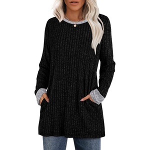 image:imageXIEERDUO Long Sleeve Shirts for Women Crewneck Tunic Tops Loose Fit Dressy Womens Sweaters with Pockets Fall Fashion 2026Colorblockblack  Grey