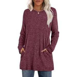 image:imageXIEERDUO Long Sleeve Shirts for Women Crewneck Tunic Tops Loose Fit Dressy Womens Sweaters with Pockets Fall Fashion 2026Fuchsia