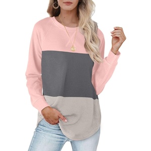 image:imageXIEERDUO Long Sleeve Tops For Women Casual Fall Tunic Sweatshirt Pink Color Block Winter L