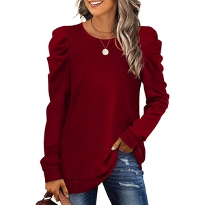 image:imageXIEERDUO Womens Crewneck Sweatshirt Fall Long Sleeve Tunic Tops Red Blouse Plus Size XXL