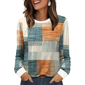 image:imageXIEERDUO Womens Long Sleeve Tops Color Block Casual Crewneck Tops Tshirt Basic Tee Fall Fashion Clothes Trendy OutfitsPatternedorange and Blue Plaid