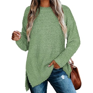 image:imageXIEERDUO Womens Sweaters Oversized Long Sleeve Crewneck Side Slits Tunic TopsGreen
