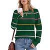 image:imageWomens Sweaters Fall Fashion 2025 Long Sleeve Button Cuff Soft Knit Pullover Trendy Tops Dressy Casual BlousesGreen Stripes