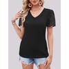 image:imageEmbroidered Lace Shirts V Neck T Shirts for Women Black Shirt Womens Summer Tops 2024 Oversized Tee Blouse XXL