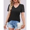 image:imageEmbroidered Lace Shirts V Neck T Shirts for Women Black Shirt Womens Summer Tops 2024 Oversized Tee Blouse XXL