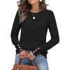 image:imageWomens Sweaters Fall Fashion 2026 Long Sleeve Button Cuff Soft Knit Pullover Trendy Tops Dressy Casual BlousesBlack