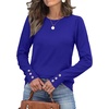 image:imageWomens Sweaters Fall Fashion 2026 Long Sleeve Button Cuff Soft Knit Pullover Trendy Tops Dressy Casual BlousesBlue