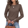 image:imageWomens Sweaters Fall Fashion 2026 Long Sleeve Button Cuff Soft Knit Pullover Trendy Tops Dressy Casual BlousesBrown