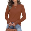 image:imageWomens Sweaters Fall Fashion 2026 Long Sleeve Button Cuff Soft Knit Pullover Trendy Tops Dressy Casual BlousesCaramel