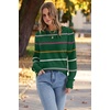 image:imageWomens Sweaters Fall Fashion 2026 Long Sleeve Button Cuff Soft Knit Pullover Trendy Tops Dressy Casual BlousesGreen Stripes