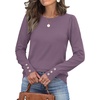 image:imageWomens Sweaters Fall Fashion 2026 Long Sleeve Button Cuff Soft Knit Pullover Trendy Tops Dressy Casual BlousesPurple
