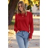 image:imageWomens Sweaters Fall Fashion 2026 Long Sleeve Button Cuff Soft Knit Pullover Trendy Tops Dressy Casual BlousesRed