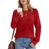 image:imageWomens Sweaters Fall Fashion 2026 Long Sleeve Button Cuff Soft Knit Pullover Trendy Tops Dressy Casual BlousesRed