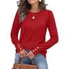 image:imageWomens Sweaters Fall Fashion 2026 Long Sleeve Button Cuff Soft Knit Pullover Trendy Tops Dressy Casual BlousesRed