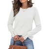 image:imageWomens Sweaters Fall Fashion 2026 Long Sleeve Button Cuff Soft Knit Pullover Trendy Tops Dressy Casual BlousesWhite