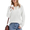 image:imageWomens Sweaters Fall Fashion 2026 Long Sleeve Button Cuff Soft Knit Pullover Trendy Tops Dressy Casual BlousesWhite