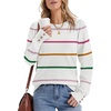image:imageWomens Sweaters Fall Fashion 2026 Long Sleeve Button Cuff Soft Knit Pullover Trendy Tops Dressy Casual BlousesWhite Stripes