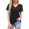 image:imageEmbroidered Lace Shirts V Neck T Shirts for Women Black Shirt Womens Summer Tops 2024 Oversized Tee Blouse XXL