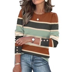 image:imageWomens Sweaters Fall Fashion 2026 Long Sleeve Button Cuff Soft Knit Pullover Trendy Tops Dressy Casual Blouses0stripe