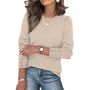 image:imageWomens Sweaters Fall Fashion 2026 Long Sleeve Button Cuff Soft Knit Pullover Trendy Tops Dressy Casual BlousesApricot