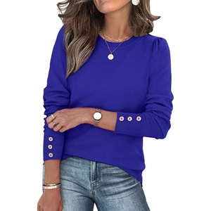 image:imageWomens Sweaters Fall Fashion 2026 Long Sleeve Button Cuff Soft Knit Pullover Trendy Tops Dressy Casual BlousesBlue