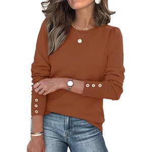 image:imageWomens Sweaters Fall Fashion 2026 Long Sleeve Button Cuff Soft Knit Pullover Trendy Tops Dressy Casual BlousesCaramel